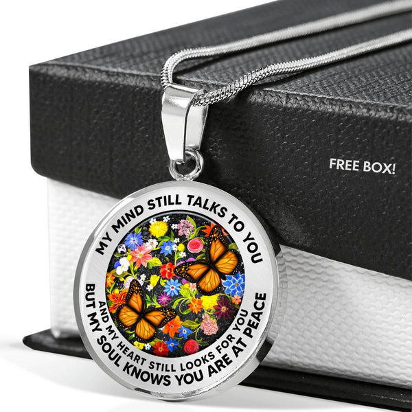 AG2808009 My Mind Still Talks To You Orange Monarch Butterflies Flower Luxury Necklace with Back Engraving