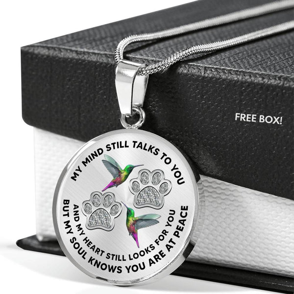 JL1507005 My Mind Still Talks To You Green Hummingbirds Silver Paw Luxury Necklace with Back Engraving