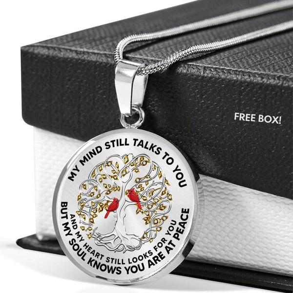 JL2407097 My Mind Still Talks To You Red Cardinals Silver Celtic Tree Of Life Luxury Necklace with Back Engraving