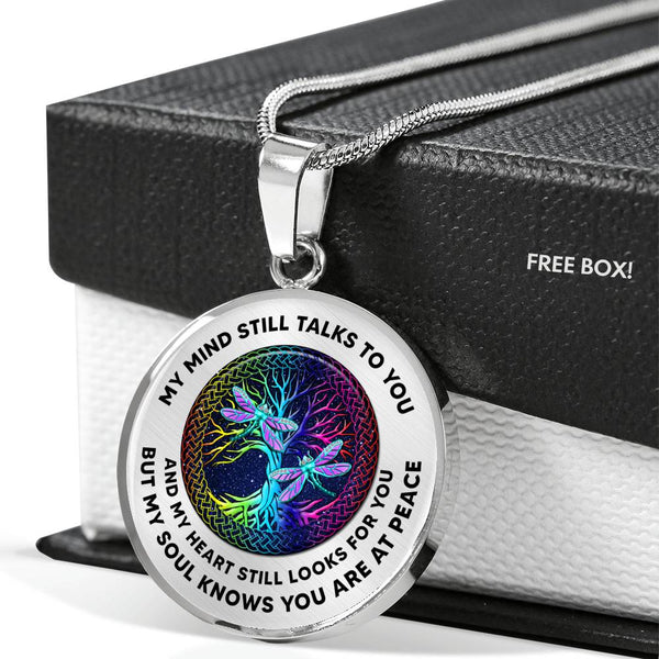 JL1507002 Turquoise Dragonflies And Tree Of Life Colorful Luxury Necklace with Back Engraving