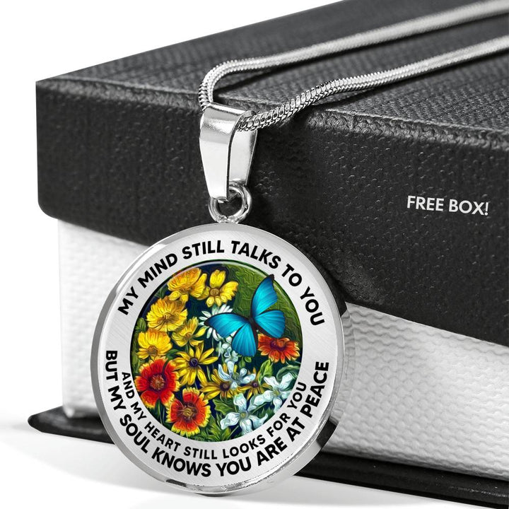 AG2908023 My Mind Still Talks To You Blue Butterflies Flower Luxury Necklace with Back Engraving