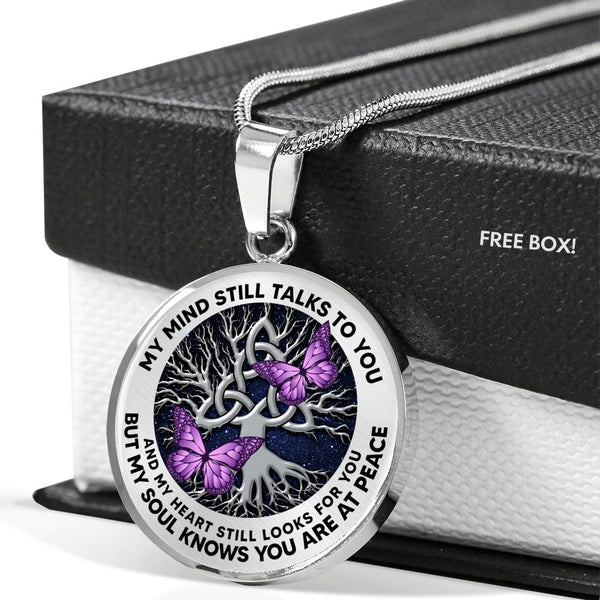 AG0608024 My Mind Still Talks To You Purple Butterflies Silver Celtic Knot Tree Of Life And Galaxy Luxury Necklace with Back Engraving