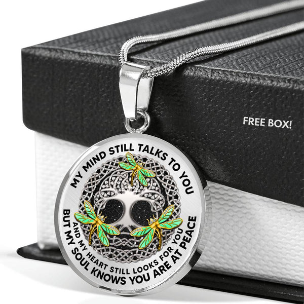 AG0408089 My Mind Still Talks To You Golden Dragonflies Silver Celtic Knot Tree Of Life Luxury Necklace with Back Engraving