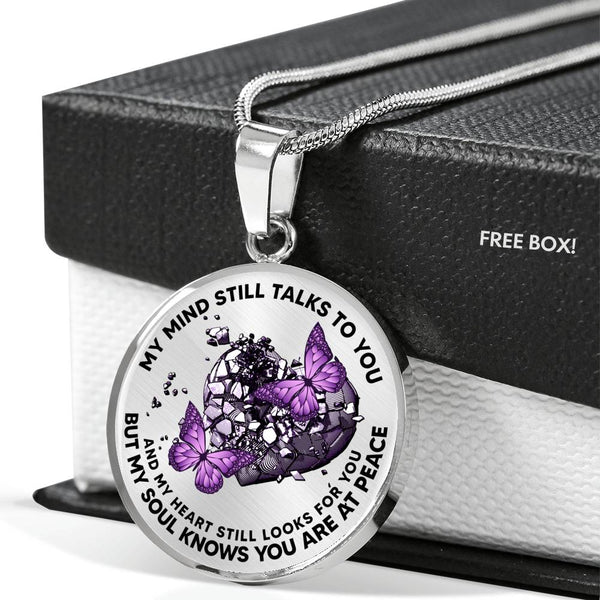 SP0509010 My Mind Still Talks To You Purple Butterflies Broken Heart Luxury Necklace with Back Engraving
