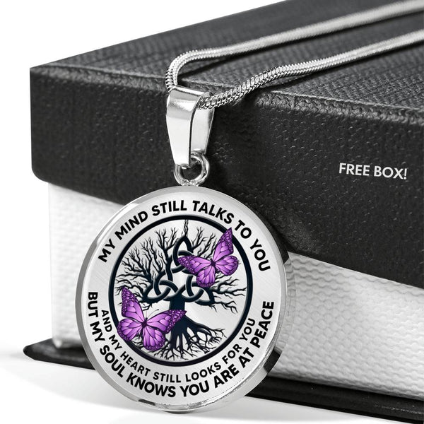 AG0608027 My Mind Still Talks To You Purple Butterflies Black Celtic Knot Tree Of Life And Galaxy Luxury Necklace with Back Engraving