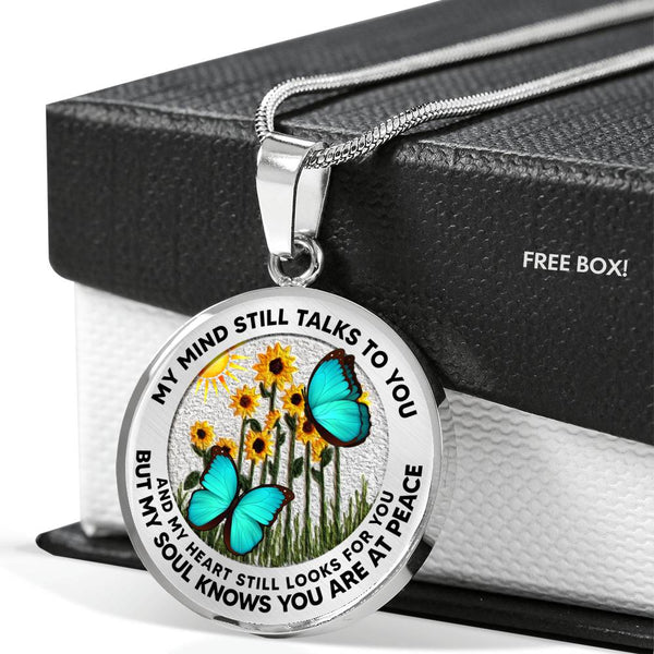 AG2508005 My Mind Still Talks To You Turquoise Butterflies Flower Luxury Necklace with Back Engraving