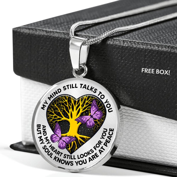 TQ0405 My Mind Still Talks To You Purple Butterfly Heart Tree Of Life Luxury Necklace with Back Engraving