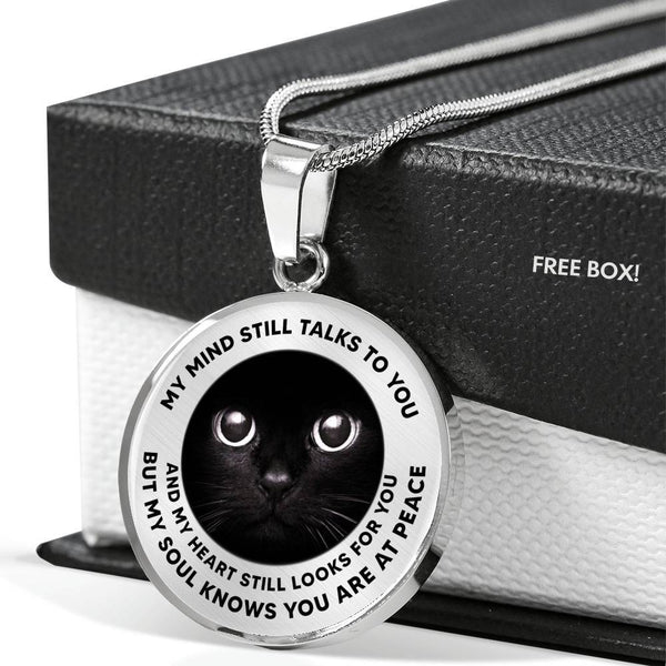 My Mind Still Talks To You Black Cat Luxury Necklace with Back Engraving