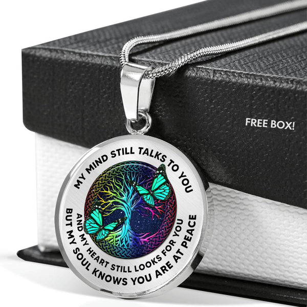 JL1507003 Green Butterflies And Tree Of Life Colorful Luxury Necklace with Back Engraving
