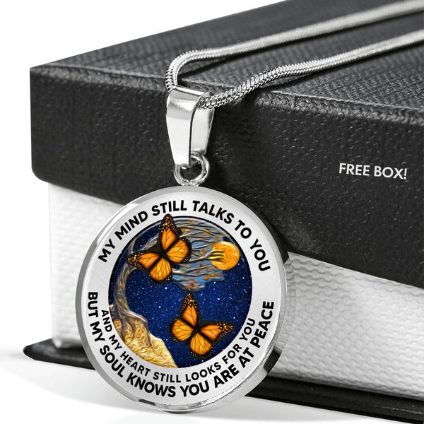 AG2108021 My Mind Still Talks To You Orange Monarch Butterflies Tree Of Life  Luxury Necklace with Back Engraving