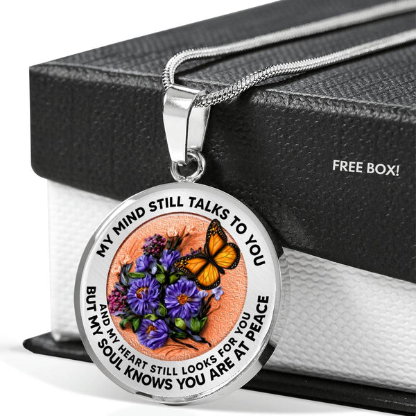 AG2908045 My Mind Still Talks To You Orange Monarch Butterflies Flower Luxury Necklace with Back Engraving
