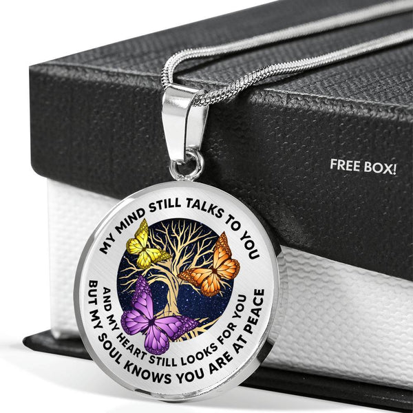 My Mind Still Talks To You Three Yellow Purple Orange Butterflies Tree Of Life Luxury Necklace with Back Engraving