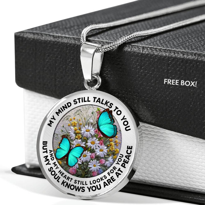 AG2908012 My Mind Still Talks To You Turquoise Butterflies Flower Luxury Necklace with Back Engraving