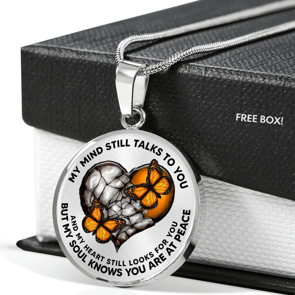 SP0109016 My Mind Still Talks To You Orange Monarch Butterflies Broken Heart Luxury Necklace with Back Engraving