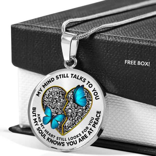SP0509008 My Mind Still Talks To You Blue Butterflies Golden Broken Heart Luxury Necklace with Back Engraving