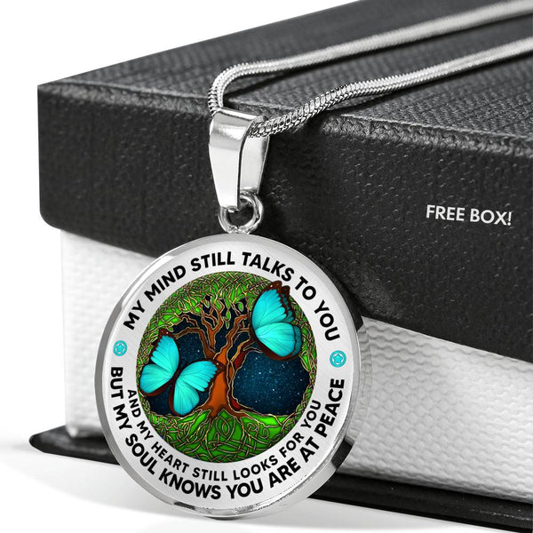 AG1508002 My Mind Still Talks To You Turquoise Butterflies Tree Of Life  Luxury Necklace with Back Engraving