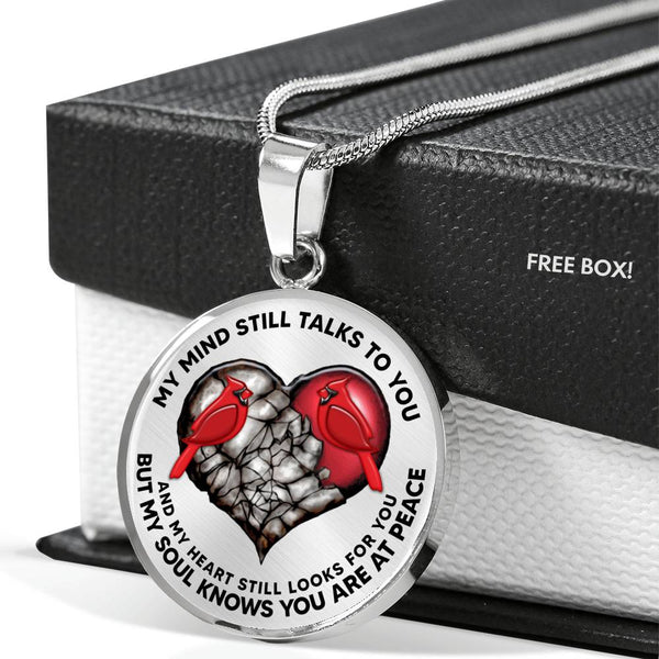 SP0109033 My Mind Still Talks To You Red Cardinals Broken Heart Luxury Necklace with Back Engraving