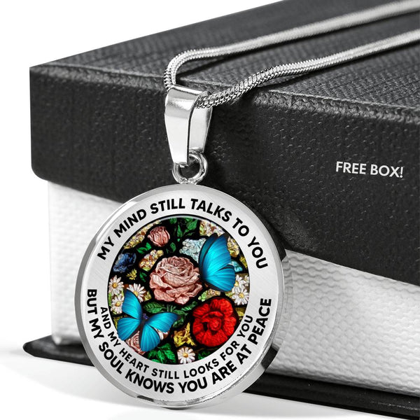 AG2608037 My Mind Still Talks To You Blue Butterflies Flower Luxury Necklace with Back Engraving