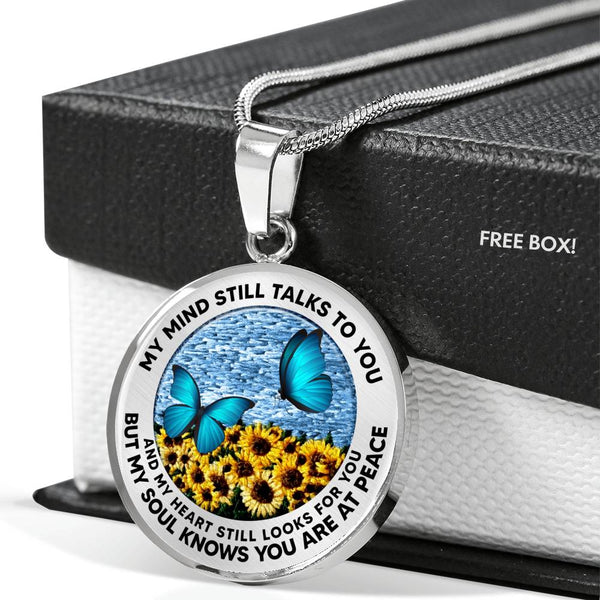 AG2508016 My Mind Still Talks To You Blue Butterflies Flower Luxury Necklace with Back Engraving