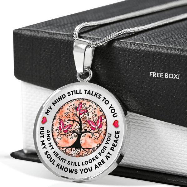 My Mind Still Talks To You Butterfly Orange Pink Circle Tree Of Life PT0045 Luxury Necklace with Back Engraving