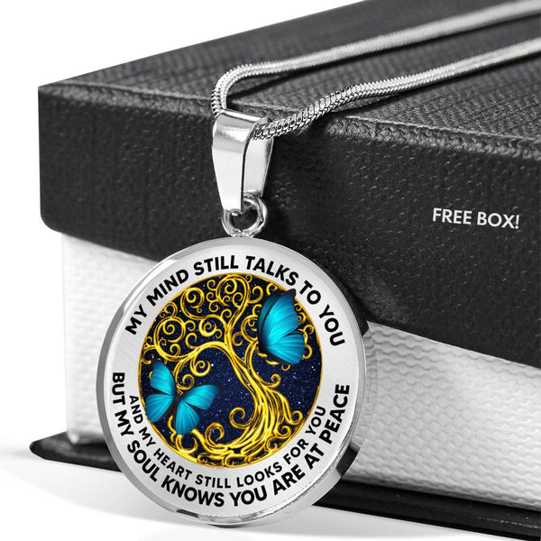 AG0408006 My Mind Still Talks To You Blue Butterflies Gold Tree Of Life And Galaxy Luxury Necklace with Back Engraving