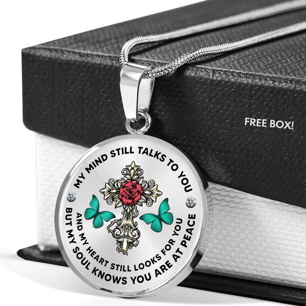 JL2107001 My Mind Still Talks To You  Turquoise Butterflies Rose Cross Luxury Necklace with Back Engraving