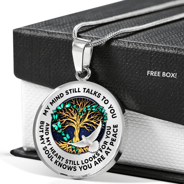 TM0102 My Mind Still Talks To You Dove with Turquoise Butterflies Tree Of Life Luxury Necklace with Back Engraving