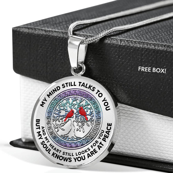 JL2407109 My Mind Still Talks To You Red Cardinals And Metal Tree Of Life Luxury Necklace with Back Engraving