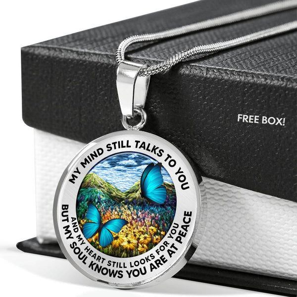 AG2508022 My Mind Still Talks To You Blue Butterflies Flower Luxury Necklace with Back Engraving