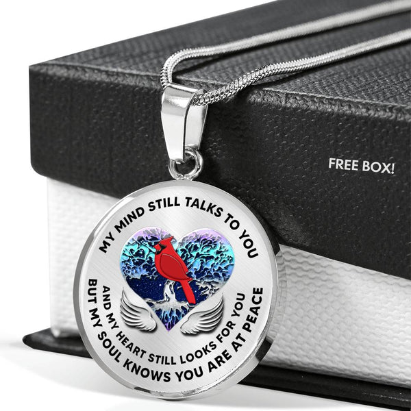 JL2207002 My Mind Still Talks To You Red Cardinals Metal Tree Of Life With Heart Wings Luxury Necklace with Back Engraving