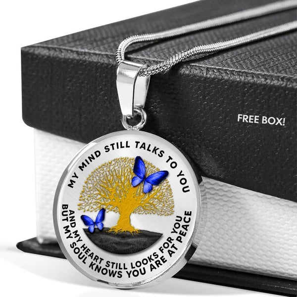 B0706020 My Mind Still Talks To You Blue Butterflies Tree Of Life And Land Luxury Necklace with Back Engraving