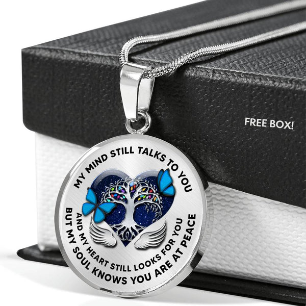 JL2207023 My Mind Still Talks To You Blue ButterfliesTree Of Life Heart Wings Luxury Necklace with Back Engraving