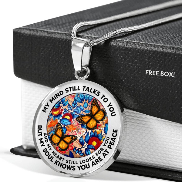 AG2408018 My Mind Still Talks To You Orange Monarch Butterflies Flower Luxury Necklace with Back Engraving