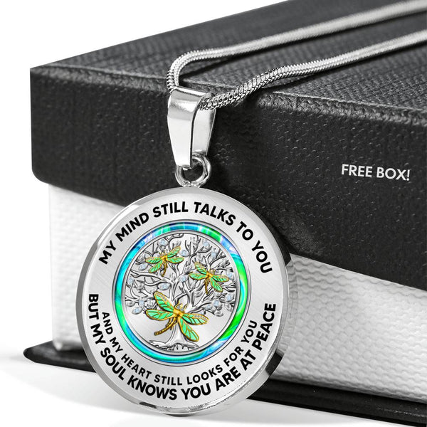 JL2307001 My Mind Golden Dragonflies Opal Circle Silver Tree Of Life Luxury Necklace with Back Engraving