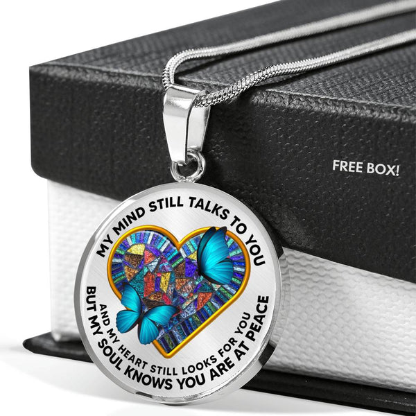 SP0509020 My Mind Still Talks To You Blue Butterflies Broken Heart Luxury Necklace with Back Engraving
