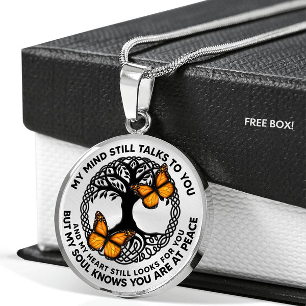 AG0608056 My Mind Still Talks To You Orange Monarch Butterflies Black Celtic Knot Tree Of Life Luxury Necklace with Back Engraving