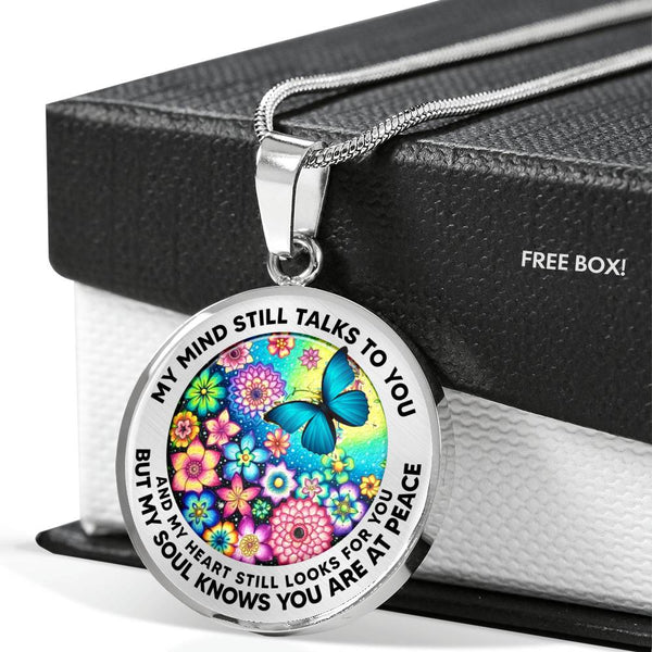 AG2408041 My Mind Still Talks To You Blue Butterflies Flower Luxury Necklace with Back Engraving