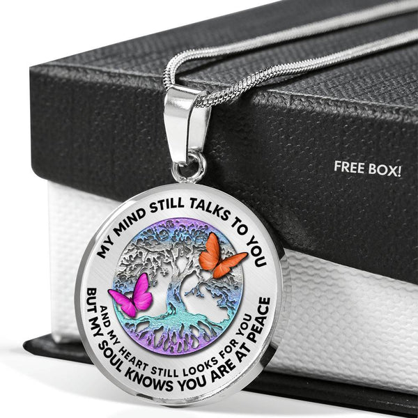 B0706054 My Mind Still Talks To You Pink And Orange Butterflies And Titan Tree Of Life Luxury Necklace with Back Engraving