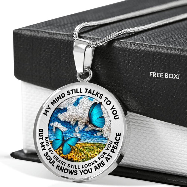 AG2508031 My Mind Still Talks To You Blue Butterflies Flower Luxury Necklace with Back Engraving
