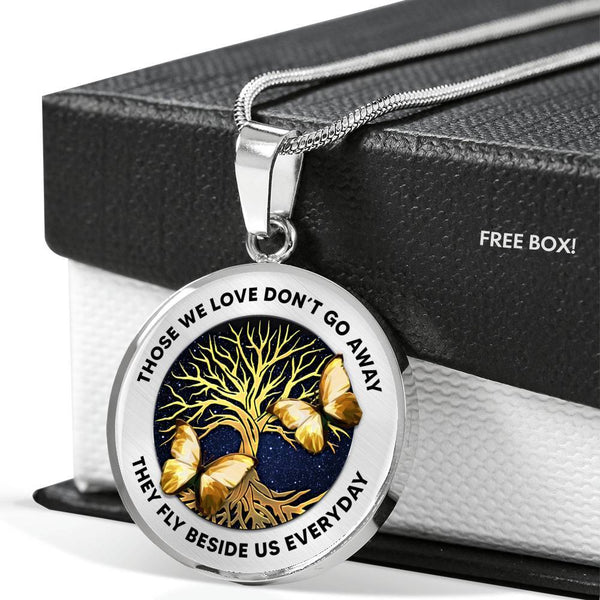 Those We Love Don't Go Away Golden Butterflies Tree Of Life Luxury Necklace with Back Engraving