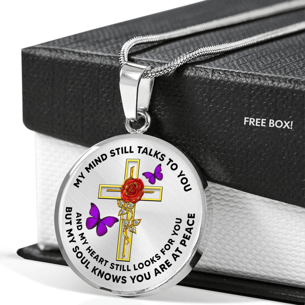JL2107020 My Mind Still Talks To You  Purple Butterflies Rose Double Cross Luxury Necklace with Back Engraving