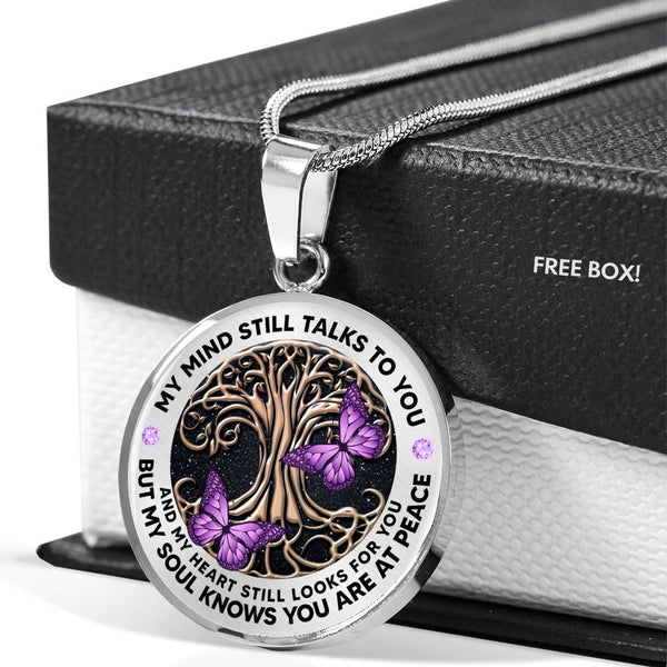 AG2008014 My Mind Still Talks To You Purple Butterflies Tree Of Life  Luxury Necklace with Back Engraving