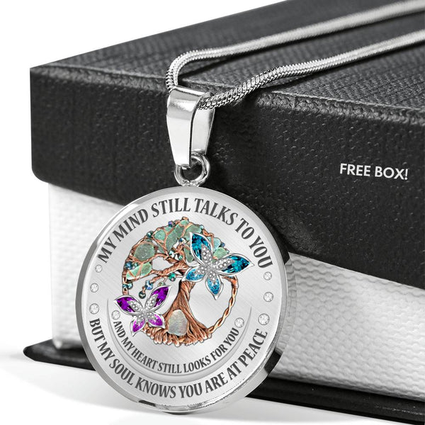 My Mind Still Talks To You Purple And Turquoise  Butterflies Tree Of Life Craft SP1909047 Luxury Necklace with Back Engraving