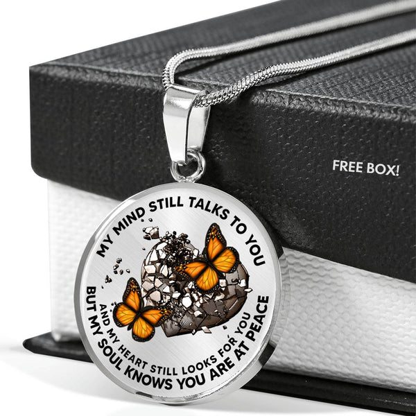SP0509009 My Mind Still Talks To You Orange Monarch Butterflies Broken Heart Luxury Necklace with Back Engraving