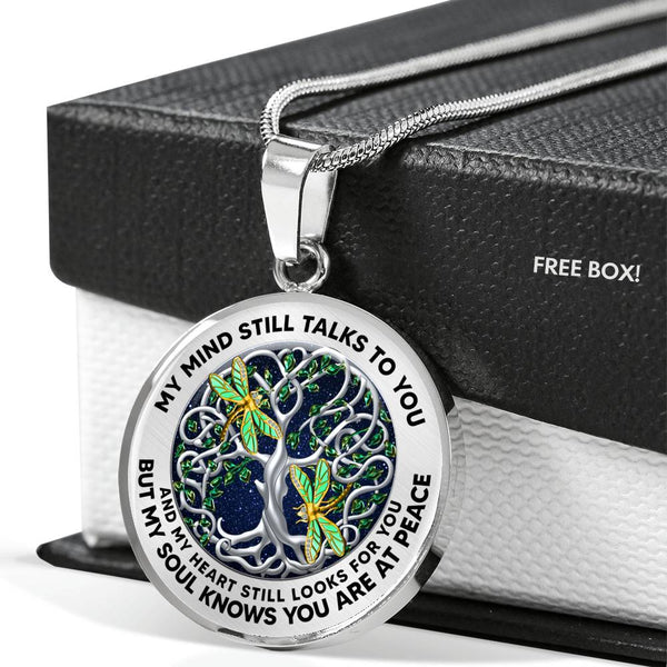JL2407081 My Mind Still Talks To You Golden Dragonflies Celtic Tree Of Life Green Leaf And Galaxy Luxury Necklace with Back Engraving