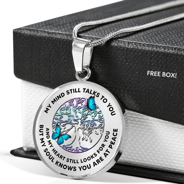 JL1407016 My Mind Still Talks To You Turquoise Butterflies TitanTree Of Life Luxury Necklace with Back Engraving