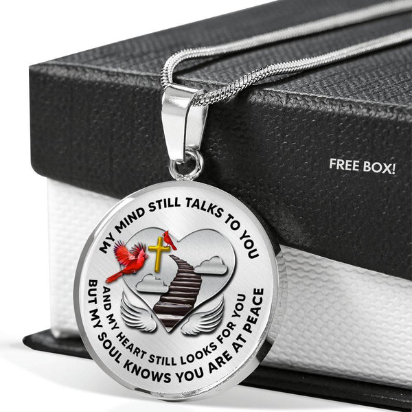 C0713002 My Mind Still Talks To You Red Cardinals Stair Way To Heaven With Gold Cross Luxury Necklace with Back Engraving