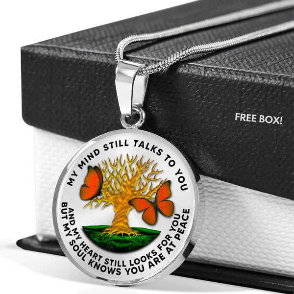 B0706031 My Mind Still Talks To You Orange Butterflies Tree Of Life And Land Color Luxury Necklace with Back Engraving