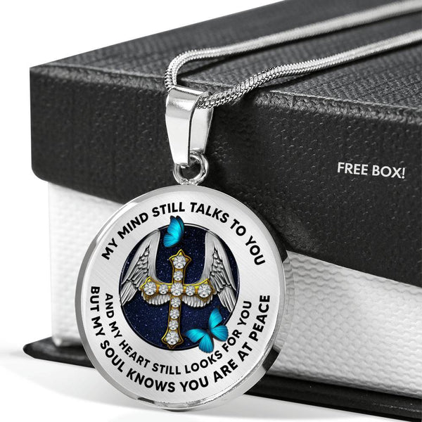 JL1407012 My Mind Still Talks To You Turquoise Butterflies Cross Wings  Luxury Necklace with Back Engraving