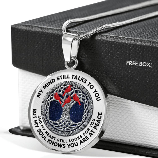 AG0608091 My Mind Still Talks To You Red Cardinals Silver Celtic Knot Tree Of Life Luxury Necklace with Back Engraving